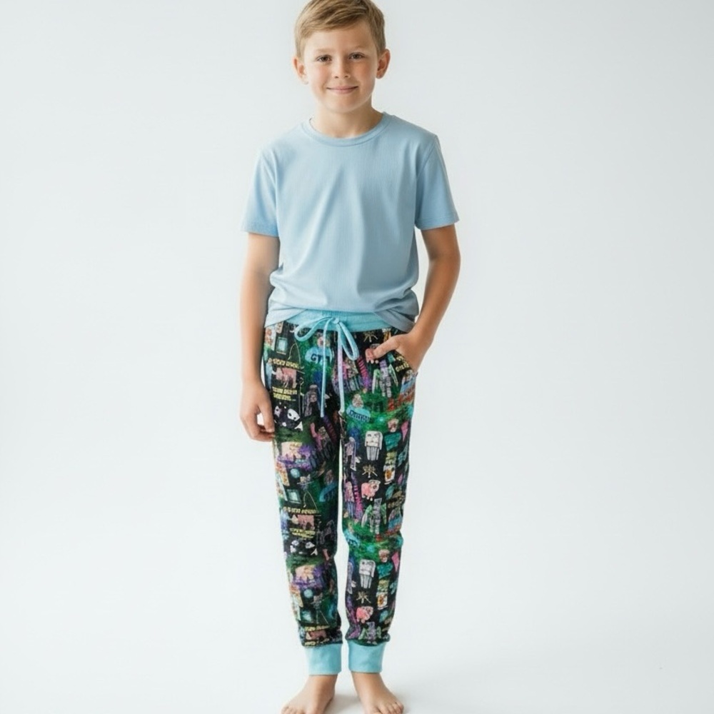 Little Britches Boutique Bamboo Joggers‎ 4T Boys Minecraft Steve Gamer NWT